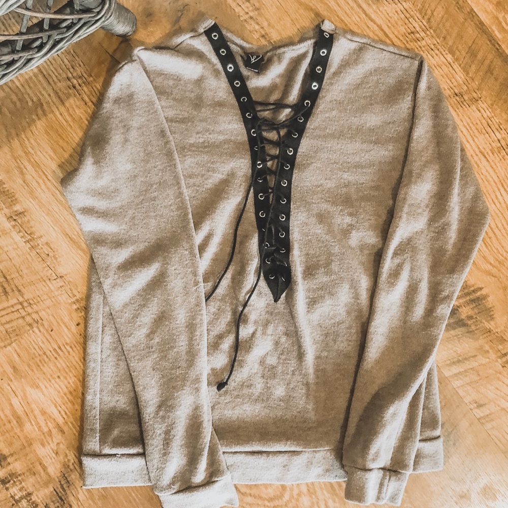 Sexy lace up taupe sweater